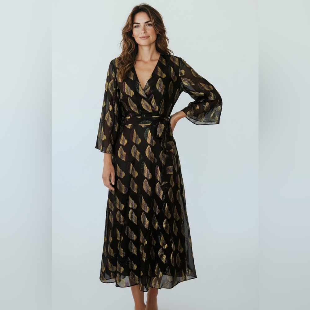 & Other Stories Paris Atelier Black Sheer Metallic Wrap Dress Size 4